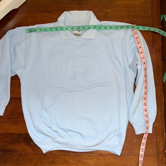 Vintage Puma Sweatshirt with Collar in Sky Blue - Picture 10 of 15